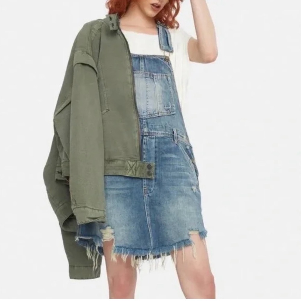 Free People Baxter Denim Overall Dress Grunge Blue Size Medium - Picture 13 of 15